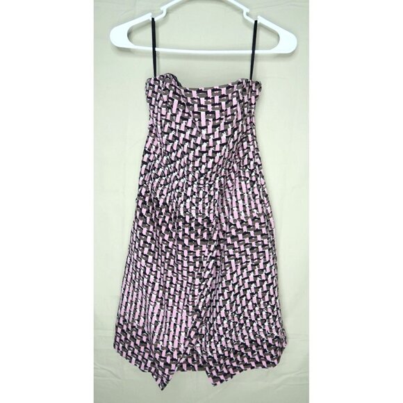 Banana Republic Strapless Dress Pink Navy White Silk Blend Textured Womens Sz 4P - Picture 2 of 5